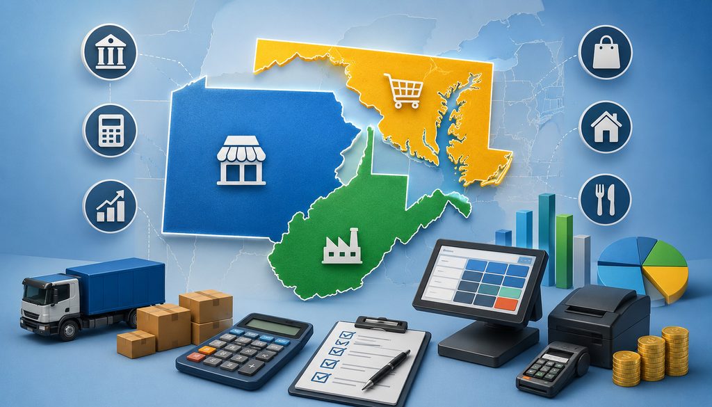 Maryland, Pennsylvania, and West Virginia tax structure illustration