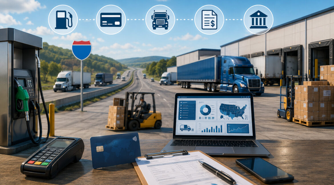 I-81 corridor trucking, warehouse, fleet card, fuel card, and B2B payments illustration